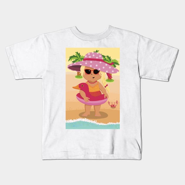 Vacation mood on - cute little girl having a sunny happy day on the beach, saturated ,no text Kids T-Shirt by marina63